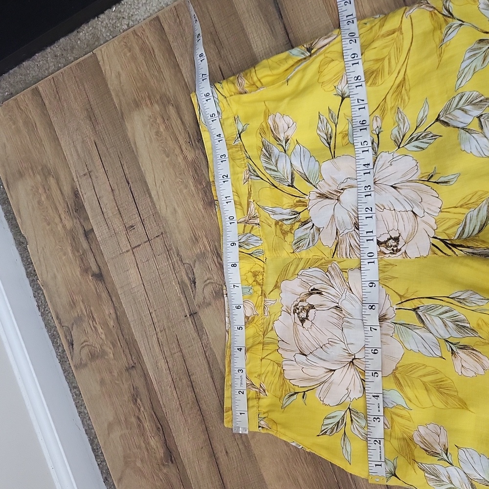NICOLE MILLER Yellow Linen Tropical Floral Pocket Wide Leg Crop Pull-On Pant - Picture 9 of 12